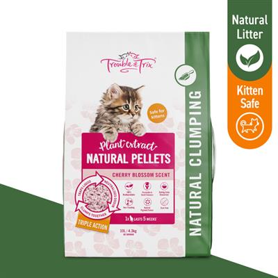 Trouble & Trix Plant Extract Natural Pellets Plus Baking Soda Cherry Blossom Scent Scoopable Clumping Litter