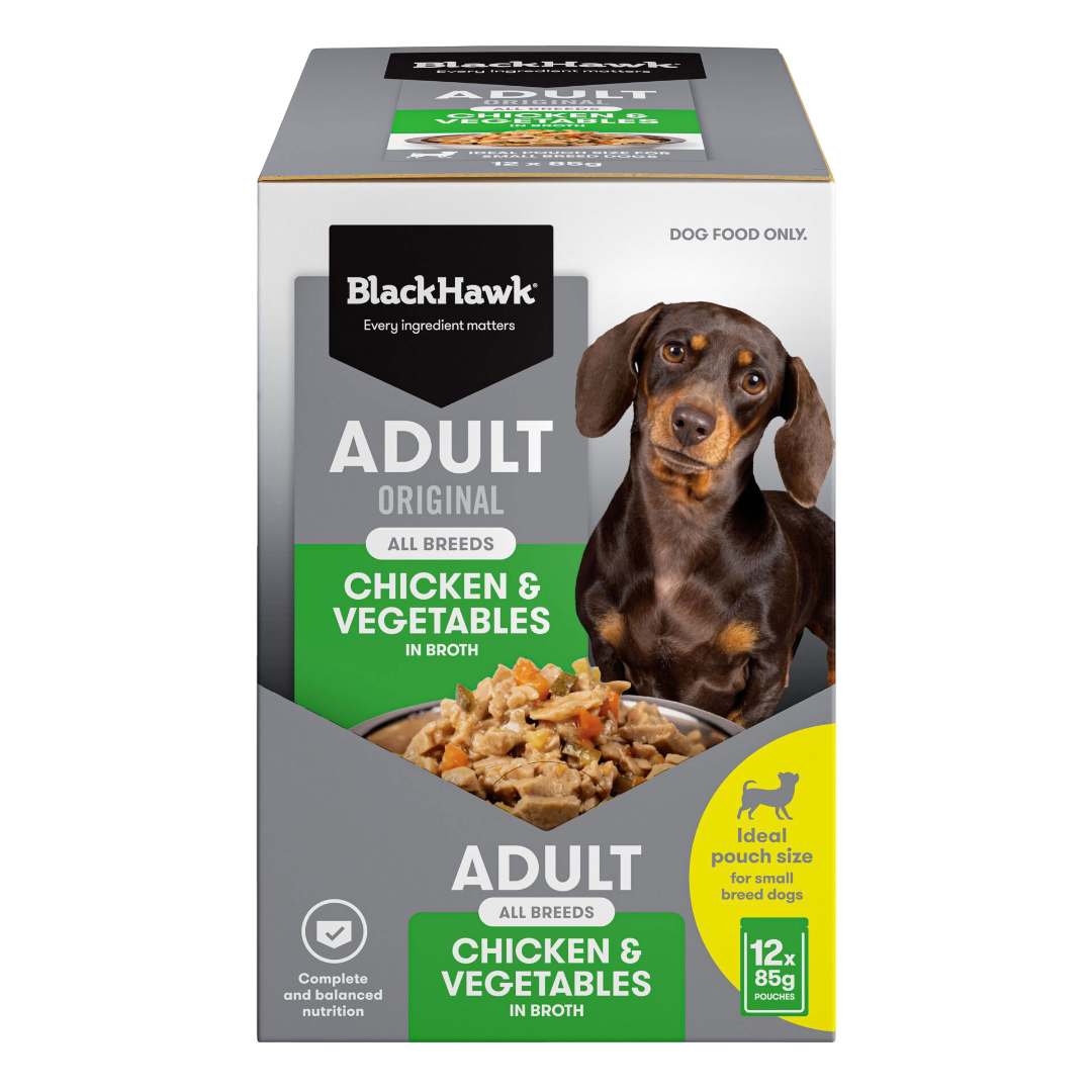 Black Hawk Original Adult Chicken And Vegetables Wet Dog Food Pouches 12x85g