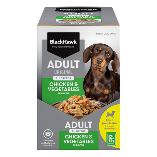 Black Hawk Original Adult Chicken And Vegetables Wet Dog Food Pouches 12x85g