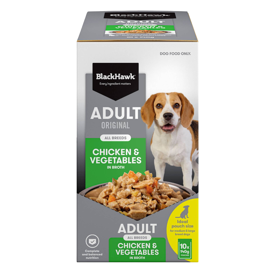 Black Hawk Original Adult Chicken And Vegetables Wet Dog Food Pouches 10x140g