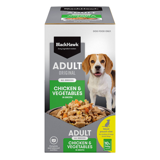 Black Hawk Original Adult Chicken And Vegetables Wet Dog Food Pouches 10x140g