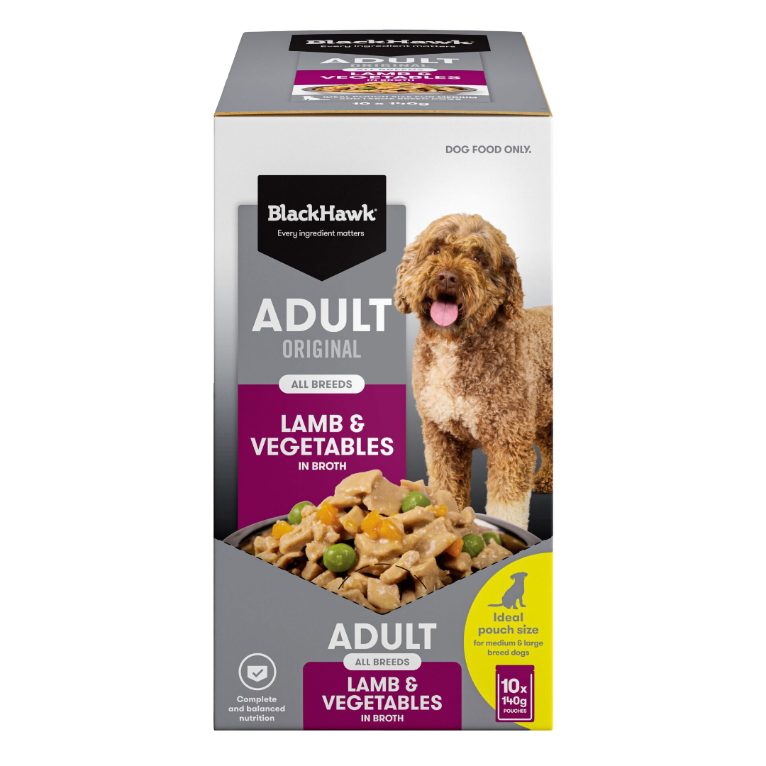 Black Hawk Original Adult Lamb And Vegetables Wet Dog Food Pouches 10x140g