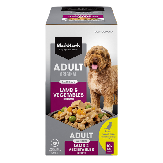 Black Hawk Original Adult Lamb And Vegetables Wet Dog Food Pouches 10x140g
