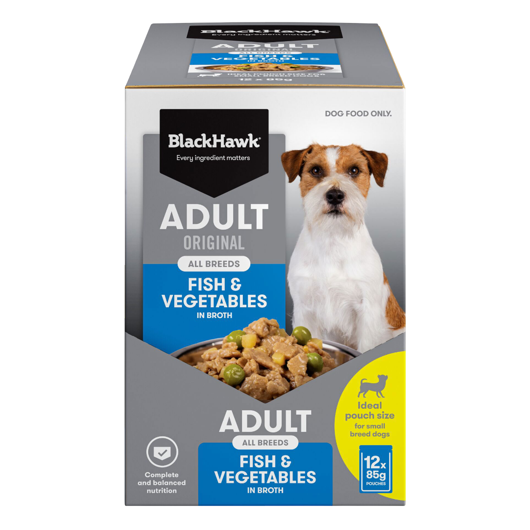 Black Hawk Original Adult Fish And Vegetables Wet Dog Food Pouches 12x85g