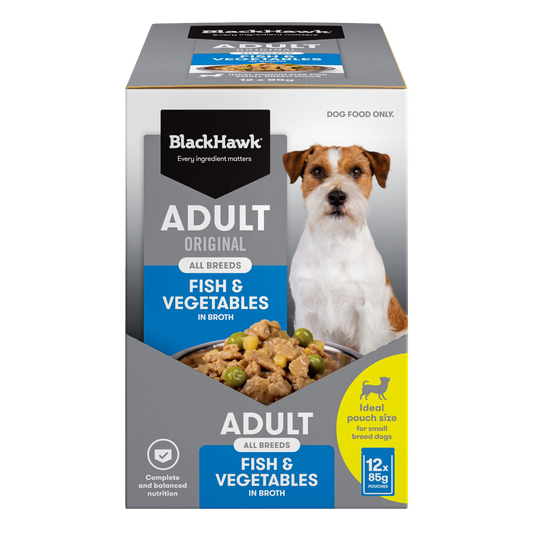 Black Hawk Original Adult Fish And Vegetables Wet Dog Food Pouches 12x85g