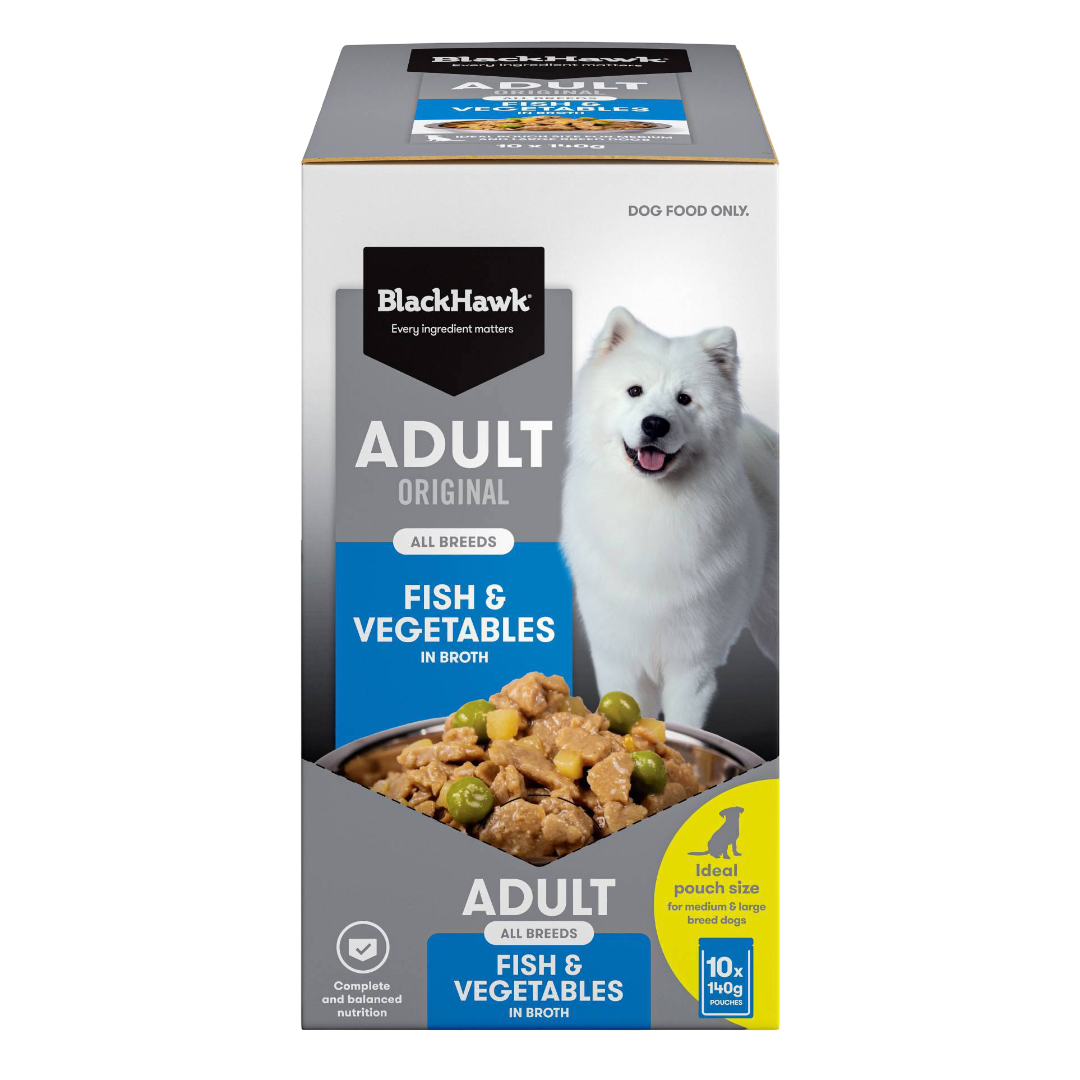 Black Hawk Original Original Adult Fish And Vegetables Wet Dog Food Pouches 10x140g