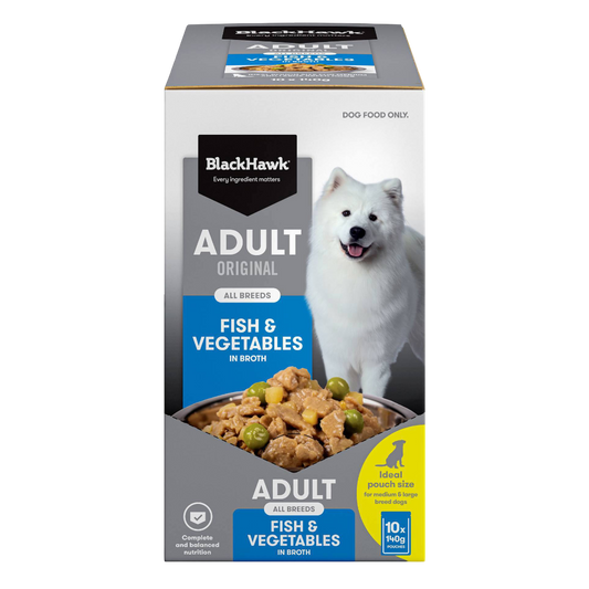 Black Hawk Original Original Adult Fish And Vegetables Wet Dog Food Pouches 10x140g