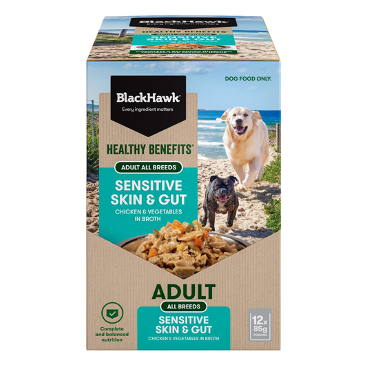 Black Hawk Healthy Benefits Sensitive Skin And Gut Wet Dog Food Pouches 12x85g