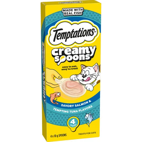 TEMPTATIONS Creamy Spoons Savory Salmon & Tempting Tuna Flavour 4x10g