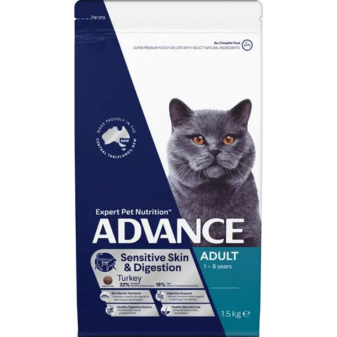 ADVANCE CAT ADULT SENSITIVE SKIN AND DIGESTION TURKEY 1.5KG