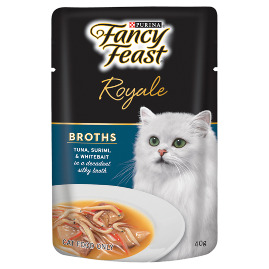 Fancy Feast Royale Broths Tuna Surimi Whitebait Cat Food 12pk