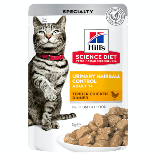 Hill's Science Diet Adult Urinary Hairball Control Chicken Wet Pouches 12x85g