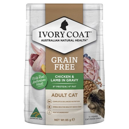 Ivory Coat Adult Cat Chicken & Lamb In Gravy Wet Pouches Cat Food 12x85g