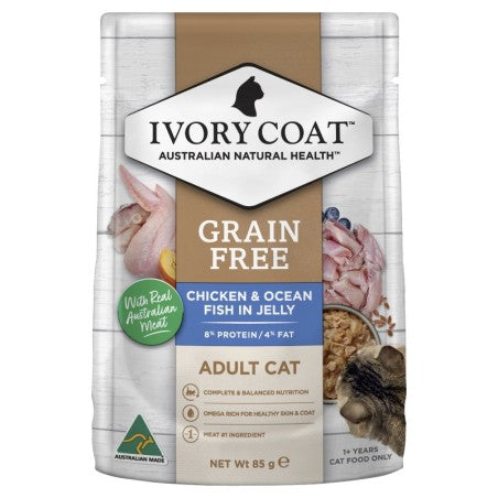 Ivory Coat Adult Cat Chicken & Ocean Fish In jelly Wet Pouches Cat Food 12x85g