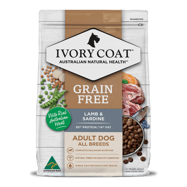 Ivory Coat Grain Free Dry Dog Food Adult Lamb And Sardine 2kg & 13kg