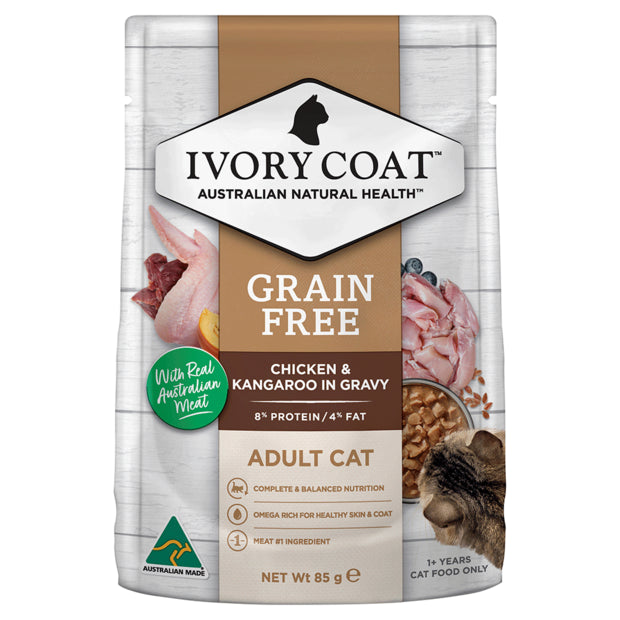 Ivory Coat Adult Cat Chicken & Kangaroo In Gravy Wet Pouches Cat Food 12x85g