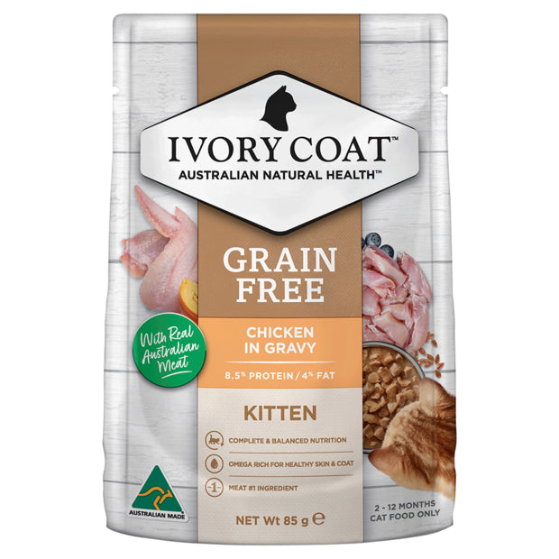 Ivory Coat Kitten Chicken & Gravy Wet Pouches Cat Food 12x85g