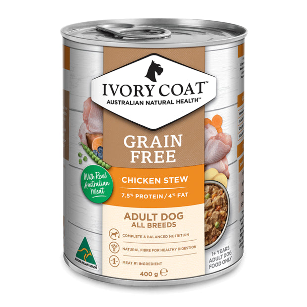 Ivory Coat Grain Free Wet Dog Food Adult Chicken Stew 12x400g