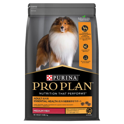 PRO PLAN Adult Medium Breed Essential Health Dry Dog Food Chicken 3kg & 12kg