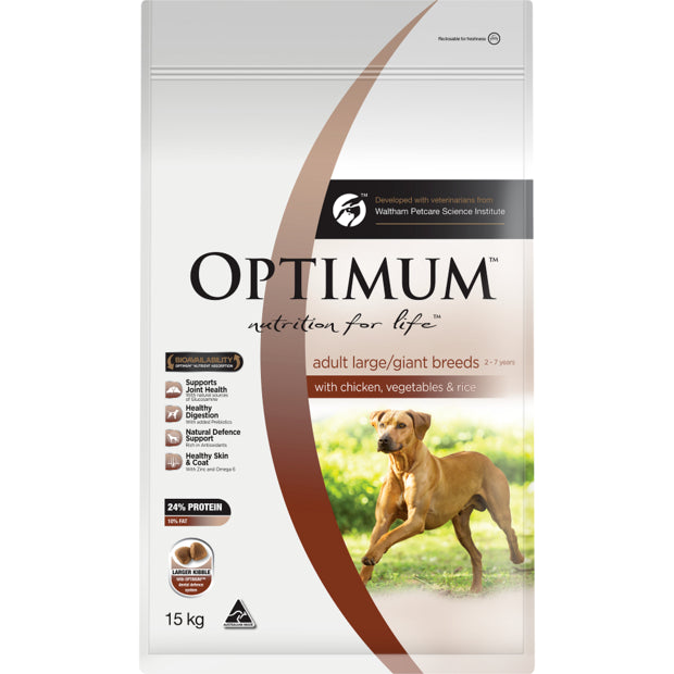 OPTIMUM Adult Large Breed Dry Dog Food Chicken Vegetables And Rice 15kg