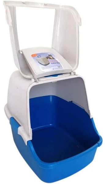 Bono Fido Cat Litter Tray With Easy Front Cleaning Access Blue/White