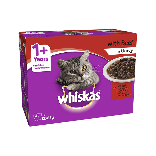 Whiskas Adult Beef Favourites In Gravy Wet Pouches Cat Food 12pk