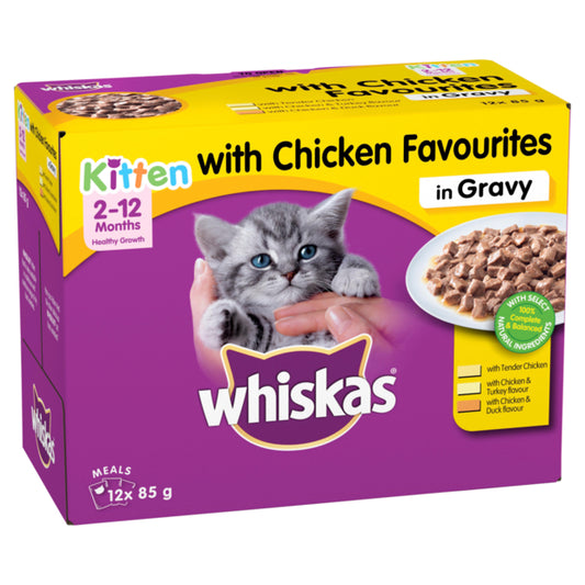 Whiskas Kitten Chicken Favourites In Gravy Wet Pouches Cat Food 12pk