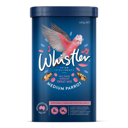 WHISTLER MEDIUM PARROT TREAT MIX WITH NUTS, FRUITS, VEGETABLES AND BISCUIT 450G