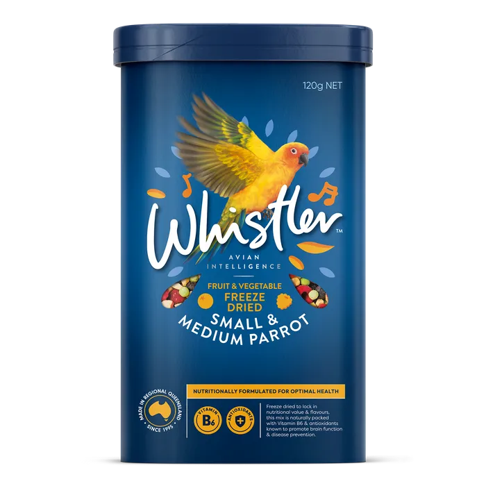 WHISTLER SMALL & MEDIUM PARROT FREEZE DRIED MIXED FRUIT & VEGETABLE MEDLEY 120G