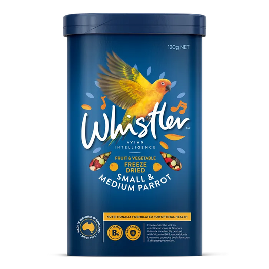 WHISTLER SMALL & MEDIUM PARROT FREEZE DRIED MIXED FRUIT & VEGETABLE MEDLEY 120G