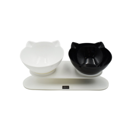 Zeez Elevated Tilted Cat Bowl Black/White Double Bowl