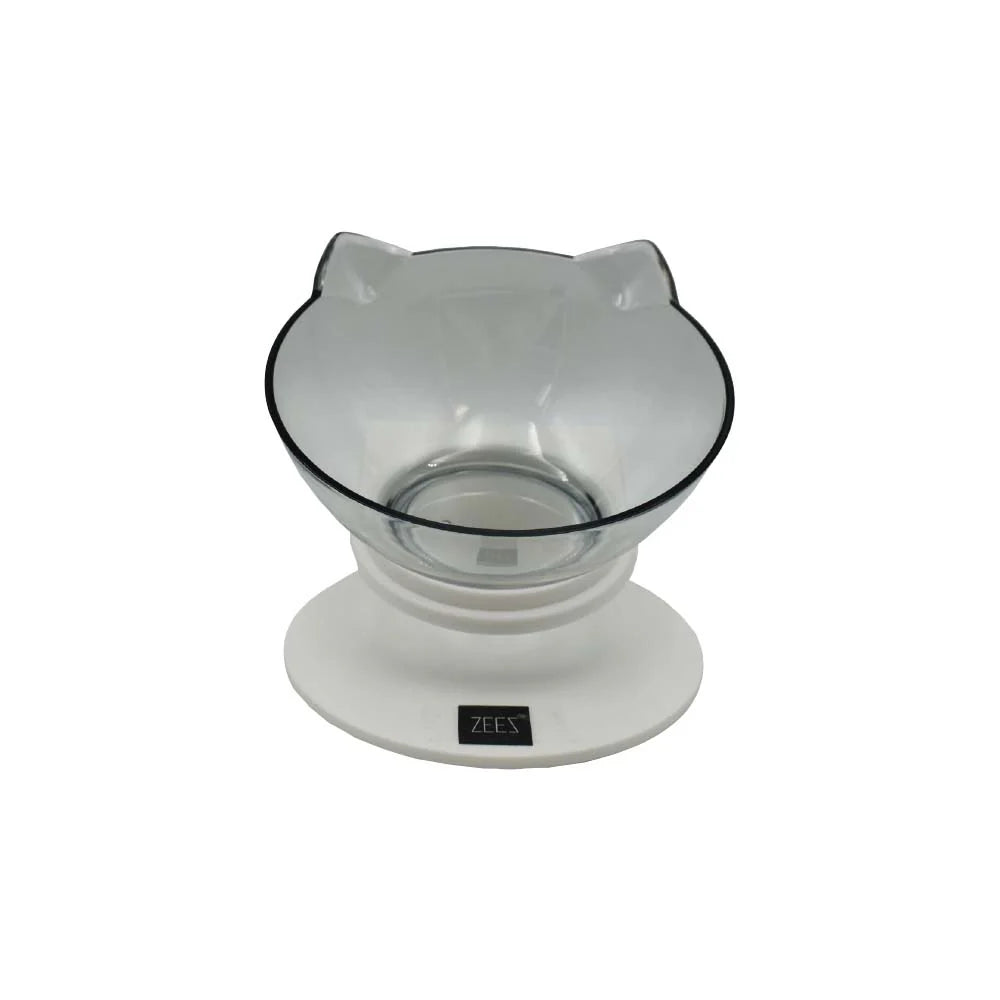 Zeez Elevated Tilted Cat Bowl Clear/white Single bowl